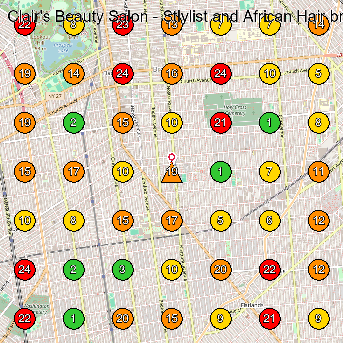 Clair's Beauty Salon - Stlylist and African Hair braiding Hair Salon GeoGrid ranking map for Brooklyn NY